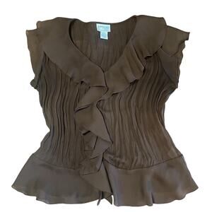 Vintage Bethany Sheer Brown Ruffle Shirt Size Large